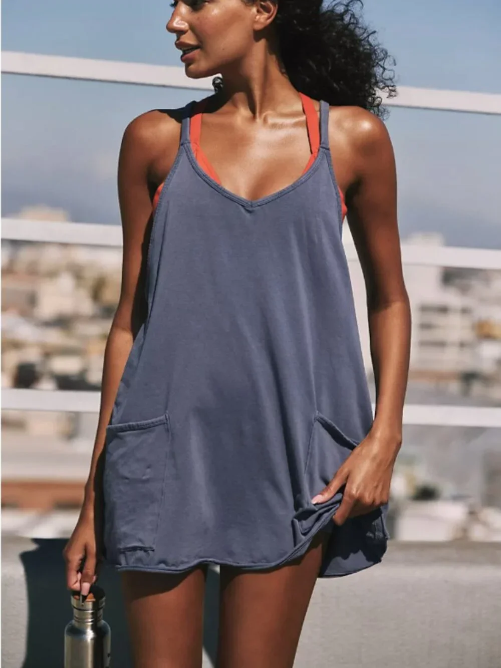 Free People Movement Hot Shot Mini Dress Romper Playsuit Blue Indigo Size L